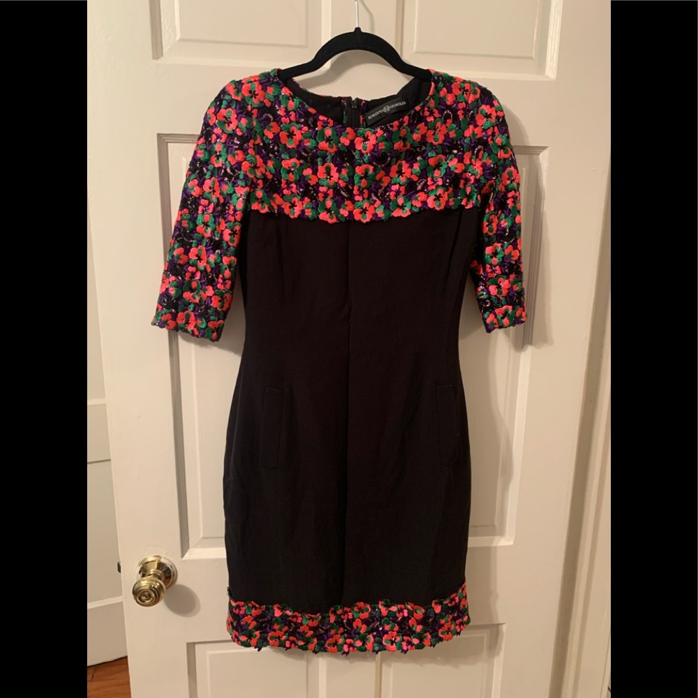 Gorgeous Roberto Quaglia Custom Made dress Size Small Black with floral detail